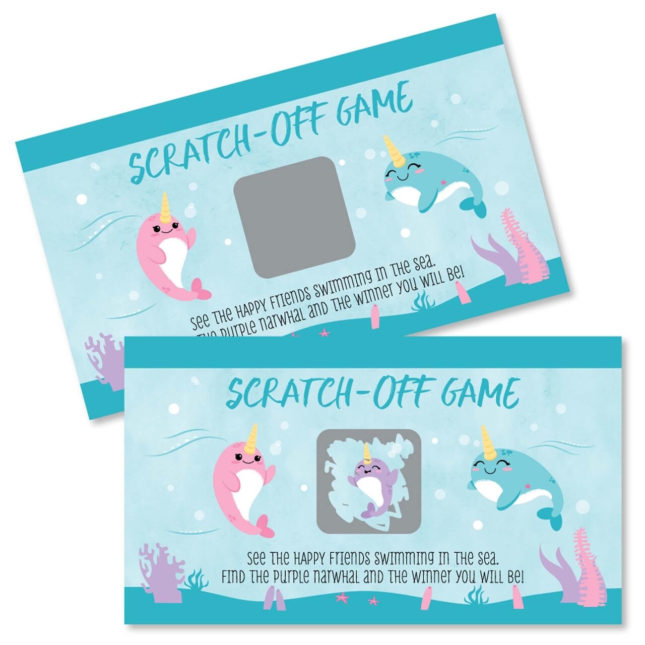 Big Dot of Happiness Narwhal Girl - Under The Sea Baby Shower or Birthday Party Game Scratch Off Cards - 22 Count